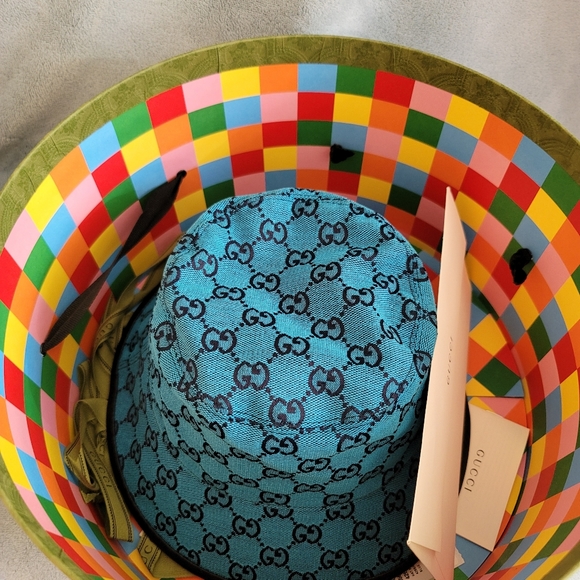 Gucci Bucket Hat Blue Canvas Small Size 56 - Picture 8 of 11